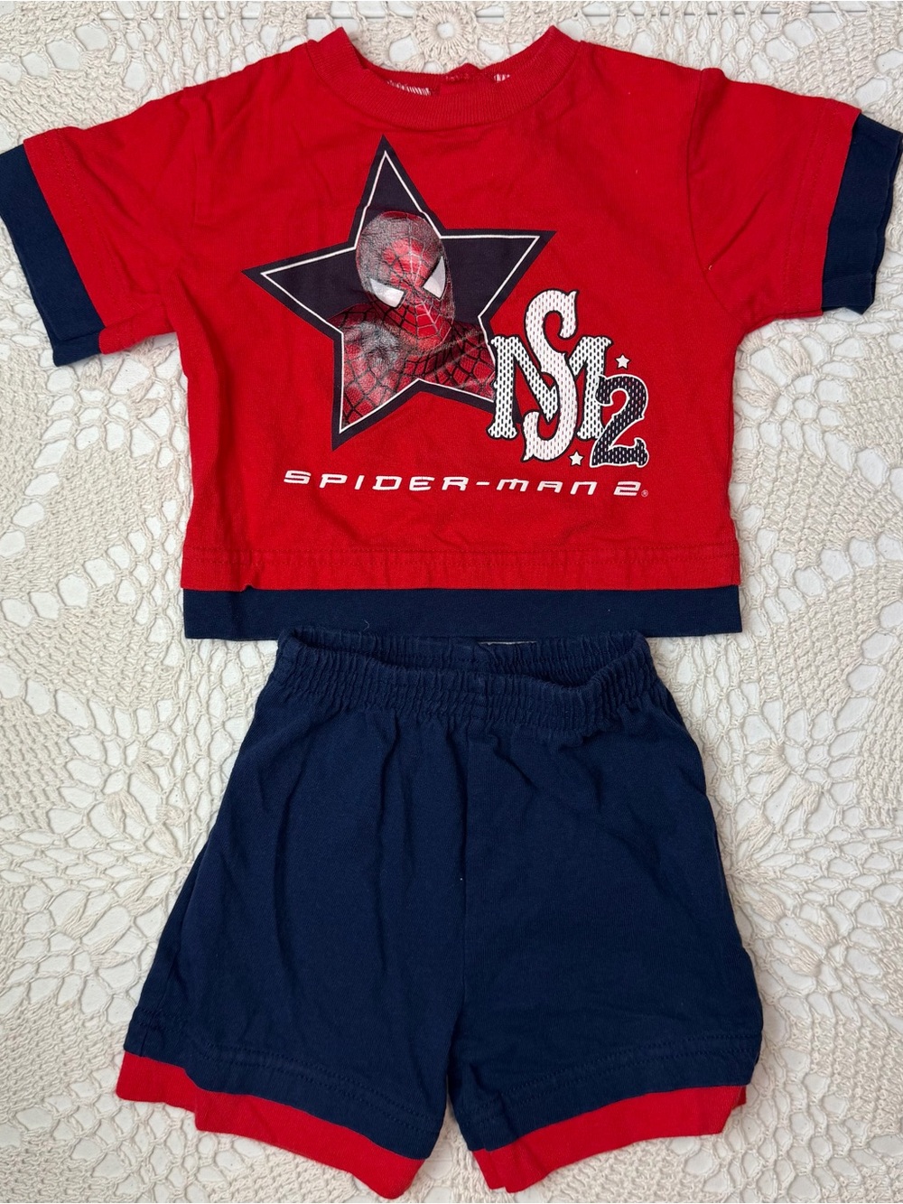 Vintage Y2K Spiderman 2 Baby Boy 12 Months Cotton Graphic Tee Shorts Outfit Set